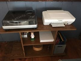 Computer/office stand, printer, and Bluetooth turntable area all for sale.