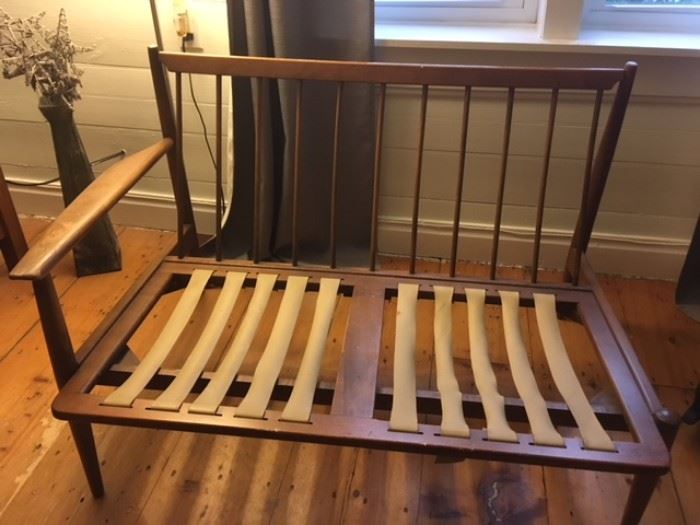 Mid-century Danish sectional (no cushions available.)  Needs some refinishing but very valuable.  