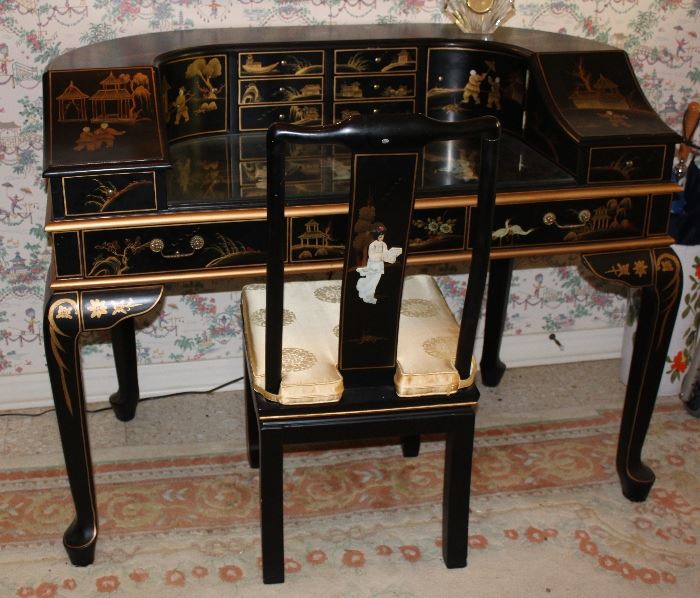 Black Lacquer desk and chair