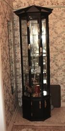 Black lacquer pagoda style curio cabinet