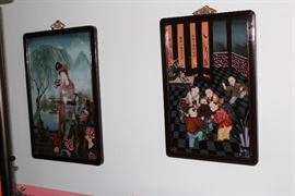 Reverse painted Asian style pictures
