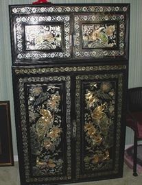 Large black lacquer and mother of pearl wardrobe