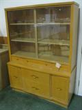 Vintage Modern China Cabinet, Maple China Cabinet, Glass Front