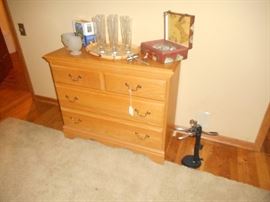 Pilsner Glasses, stationary wine bottle opener, and a nice mid size chest of drawers 