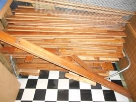 salvaged (tongue and groove) oak flooring in runs  of 3 to 5 feet long. Dimentions 3/4" x 2 1/4" and 3 1/4"approx