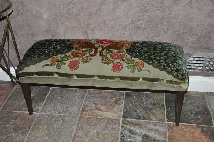 Horchow peacock bench; 44" x 16" x 18"; exceptional custom detail and ornate beadwork; originally $1,000; take this peacock and let its feathers fan out in all its beauty for $500!