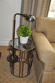 Dark bronze floor lamp; 40" x 19"; purchased from Pottery Barn for $200; light up a good book for $100--side table for sale too!