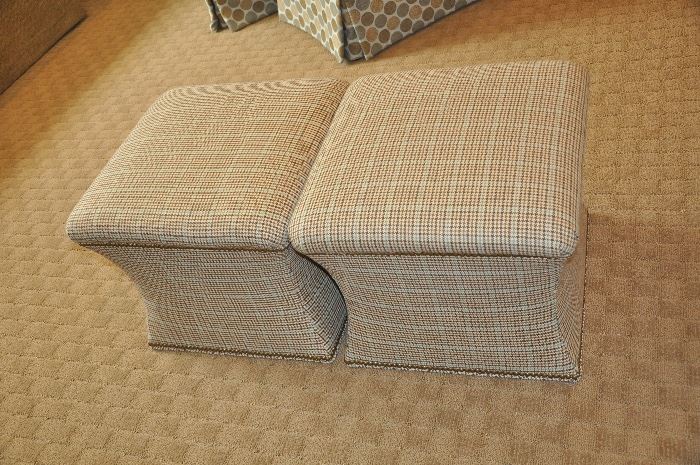 A pair of custom upholstered tan houndstooth ottomans made by Sherrill; 22" x 22" x 17"; originally paid $1,200 for the pair; take them both home and put your feet up for $750!