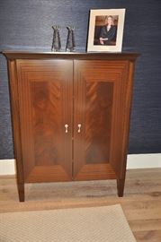 Vogue made custom media cabinets with modern lines and great function; crotch Mahogany made by Detroit's best custom furniture manufacturer; originally paid $6,500 each.  You will have these for years for $4,500 each or $8,000 for the pair.