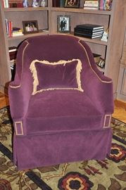 Hickory Chair plum-colored velvet Eaton chair with nail head trim; originally purchased from Gorman's for $2,500; curl with a good book in your study in this royal throne for $1,500!