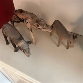 Carved wooden animals.