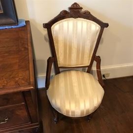One of a pair of Edwardian side chairs. New upholstery.