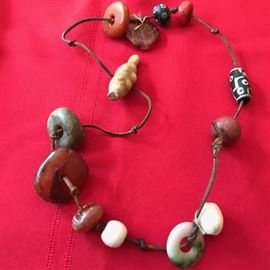 Funky 60's ceramic beads and stone necklace.