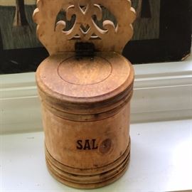 Antique wooden salt container.