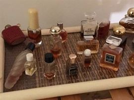A collection of vintage perfumes.