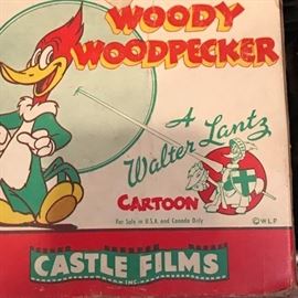 A collection of 16 mm films, both large and small. The large reels are call regular edition. The entire carton is included. The smaller ones are called Headline edition and are edited. Here's Woody!