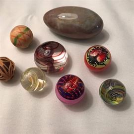 Some of the smalls in the collection: whimiscal bug balls, marbles, wooden eggs, encased nuts...we got a little of everything.