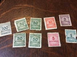 Weimar Republc large denomination stamps.