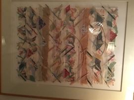One of a pair of large fabric collages.
