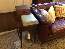 Antique wooden box and pre Civil War tin box.