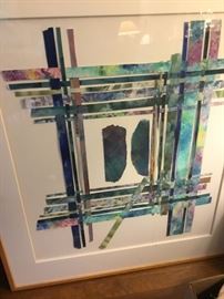 One of a large triptych of paintings; part collage and part weaving.