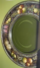 Large, round tole painted mirror