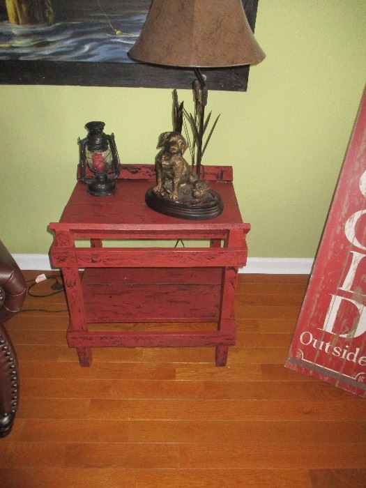 Painted red end table