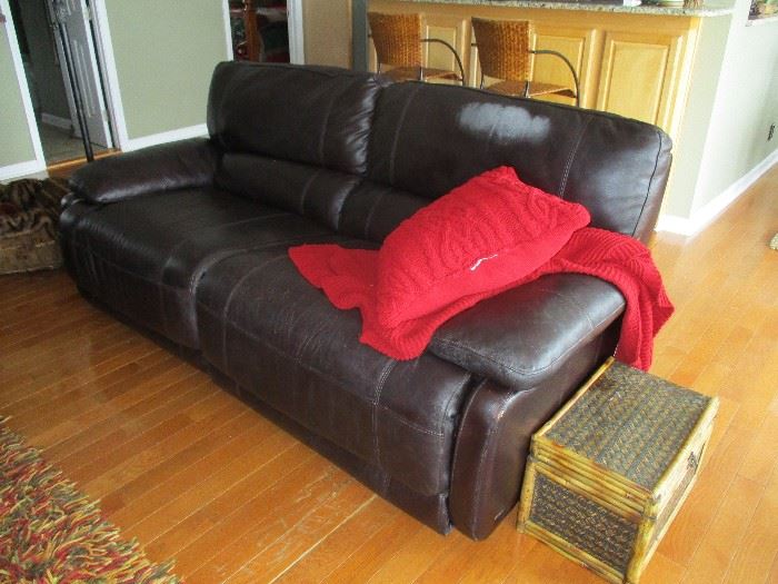Power leather reclining sofa