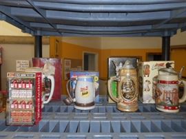 Budweiser mini music cooler and Budweiser steins