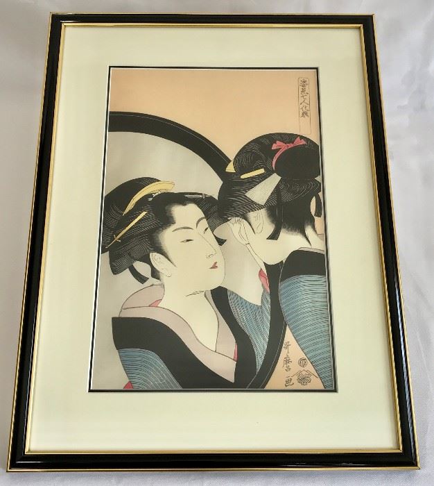 Japanese Wood Block Utamaro Print, matted and framed            http://www.ctonlineauctions.com/detail.asp?id=719917
