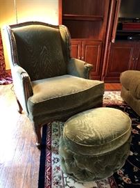 Councill Winged Armchair & Tufted Ottoman