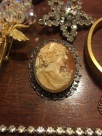 Beautiful shell cameo set in Sterling Silver - marked and tested.