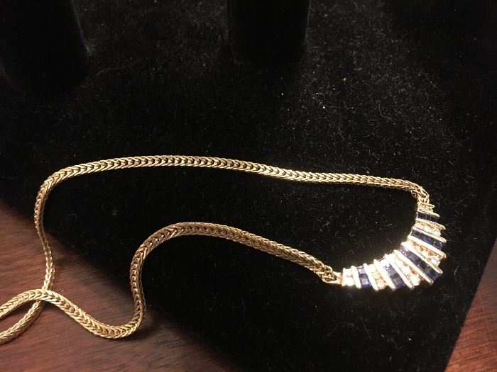 14K Diamond & Sapphire Ladies Necklace - FINE