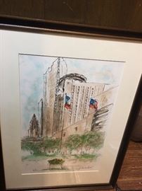 Old Houston City Hall - Original Lithograph Vintage local Houston Texana