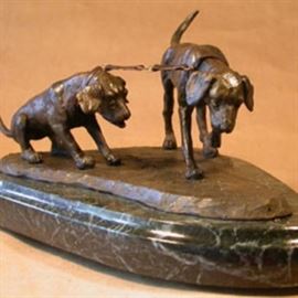 "Gary and the Pup"-  Medium Bronze- Signed and Numbered by Artist Célou Bonnet