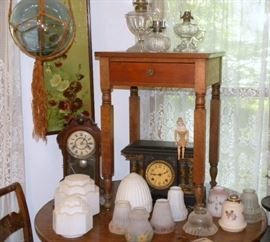 Antique Work Table & Lighting Shades