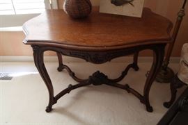 Solid oak, carved table.