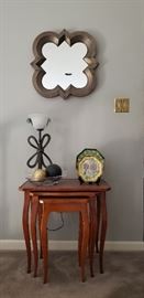 Hallway ensemble. Three tables, Art Deco Lamp & mirror.
