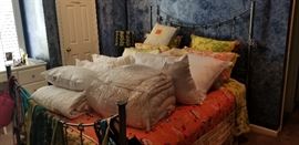 Iron bed (queen) with  comfortors & Scandia Down Pillows.