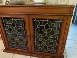 VTG LEADED STAINED GLASS CABINET