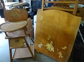 50'S CONVERTABLE WOOD HIGH CHAIR AND BABY BED