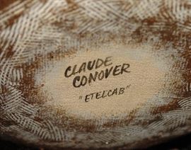 CLAUDE CONOVER; Glazed ceramic vessel, ''ETELCEB'', complete with plastic insert; Signed and titled;