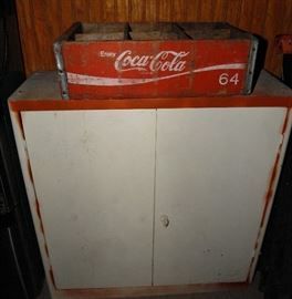 Porcelain cabinet and 32 once coke crate