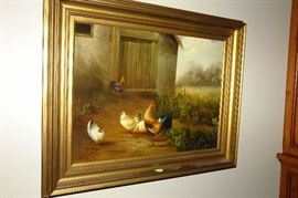 Oil Painting - Barn Yard Chickens