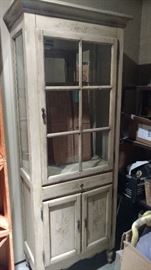 Painted display cabinet with glass shelves