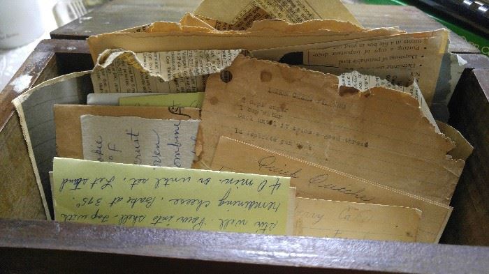 Old recipes hand written in vintage box
