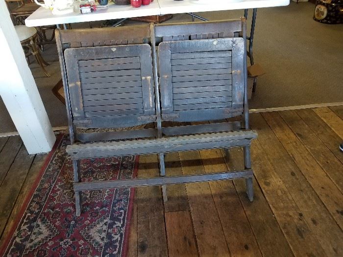 We have 2 sets of vintage wooden theater seats