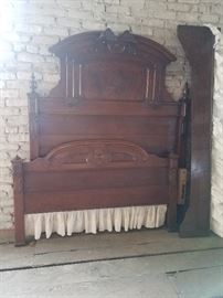 Walnut burl Victorian Eastlake full size highback bed