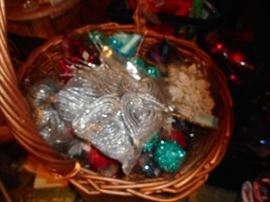 Basket filled with Sparkley Glittery Boxed Ornaments