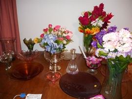 SILK FLOWERS..Hand Blown Vases